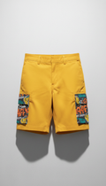 Metro Yellow Cargo Shorts with Graffiti Pocket