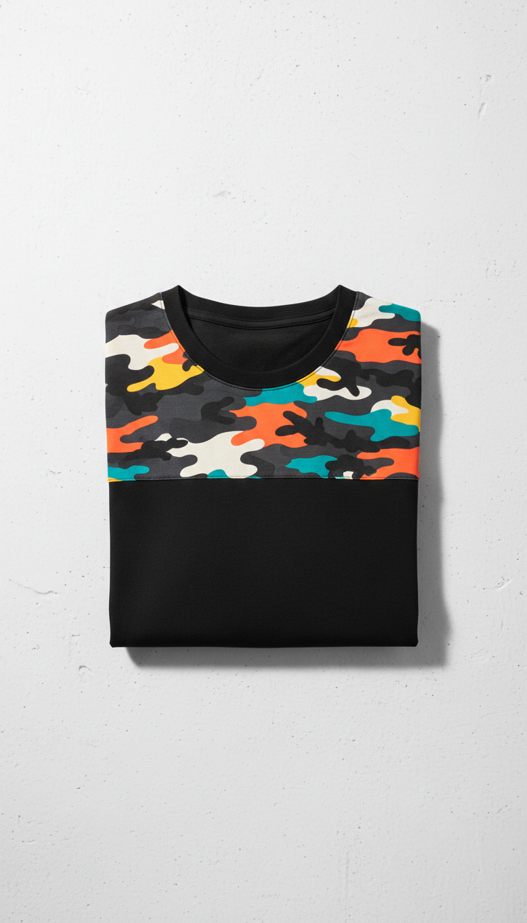 Oversized Asphalt Black Tee with Camo Accent